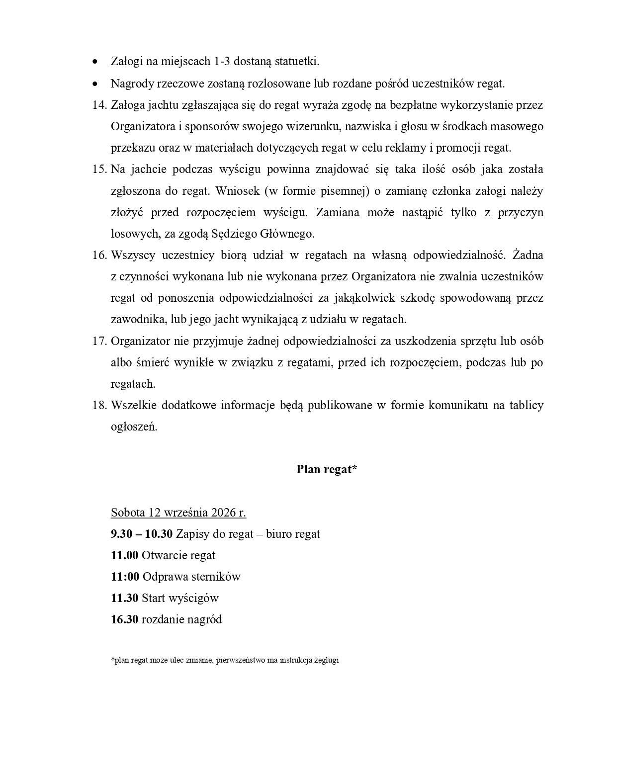 III eliminacja Bieszczadzkiej Ligi Żeglarskiej zawiadomienie o regatach